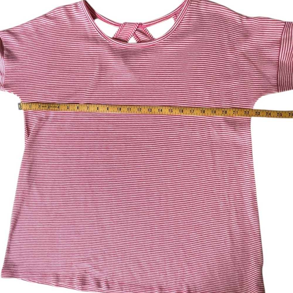 Soft Surroundings Micro Stripe Twist Back Tunic Blouse, Rose Coral/White, L - Picture 8 of 9